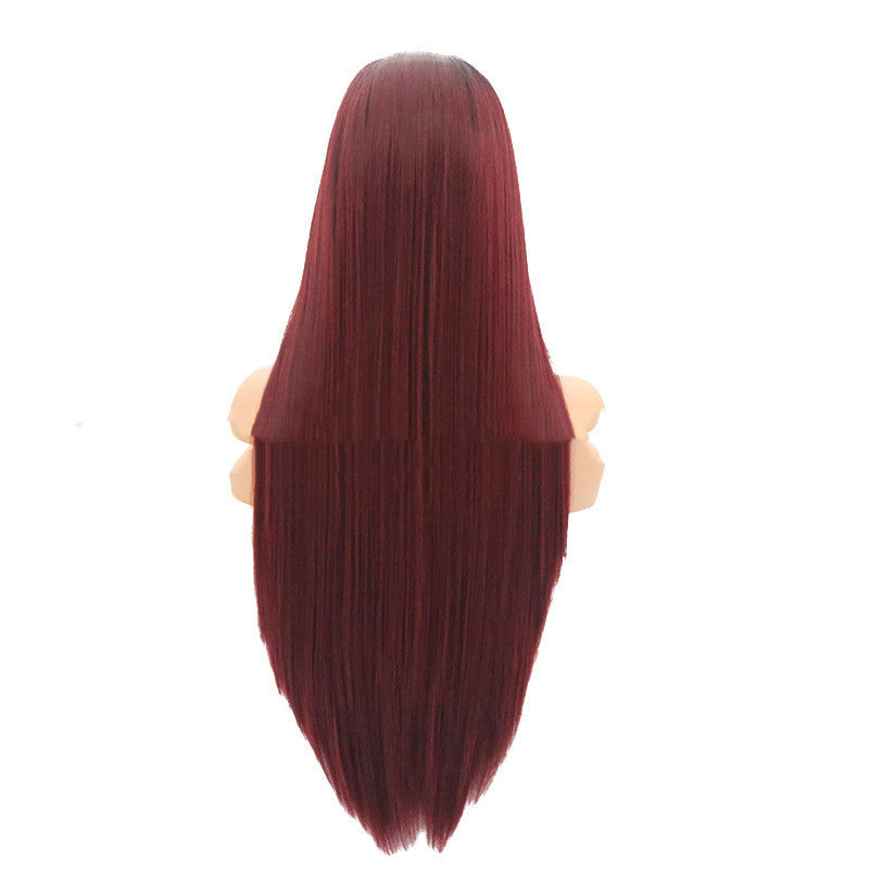 CooolHair Burgundy Trellis With Long Straight Hair Chemical Fiber Headgear